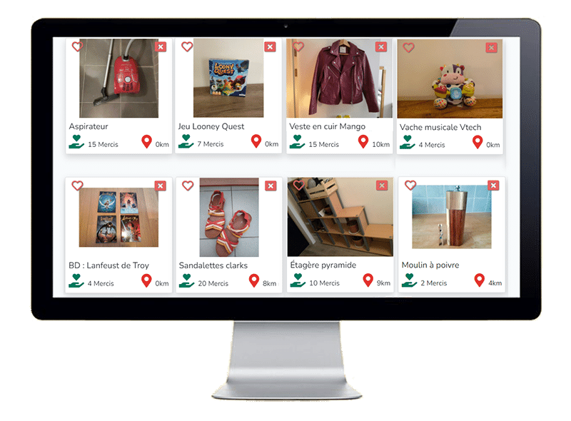 Objets à donner sur Merciki-Develop - Aspirateur, jeu, veste, jouet, BD, chaussures, étagère, ustensile de cuisine